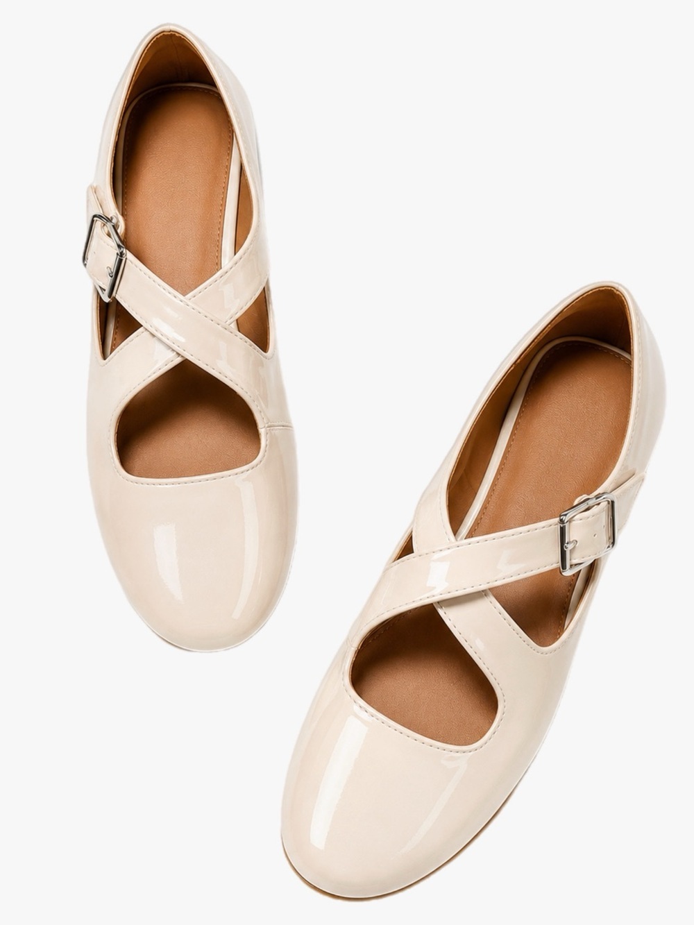 NIB Coutgo Ivory Criss Cross Buckle Mary Jane Patent Flats Women’s Size 9.5